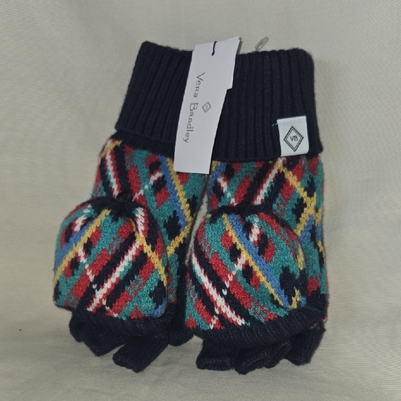 Vera Bradley Tartan Paid Knit Mittens with Navy Accents - Picture 1 of 5